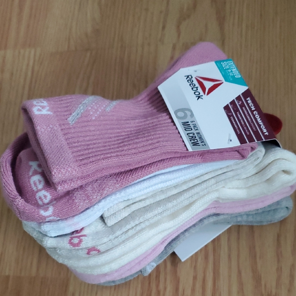 Reebok Athletic Crew Socks - Pink, White, Gray